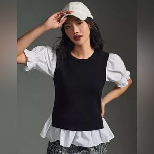 Anthropologie Layered Poplin-Sleeve Sweater